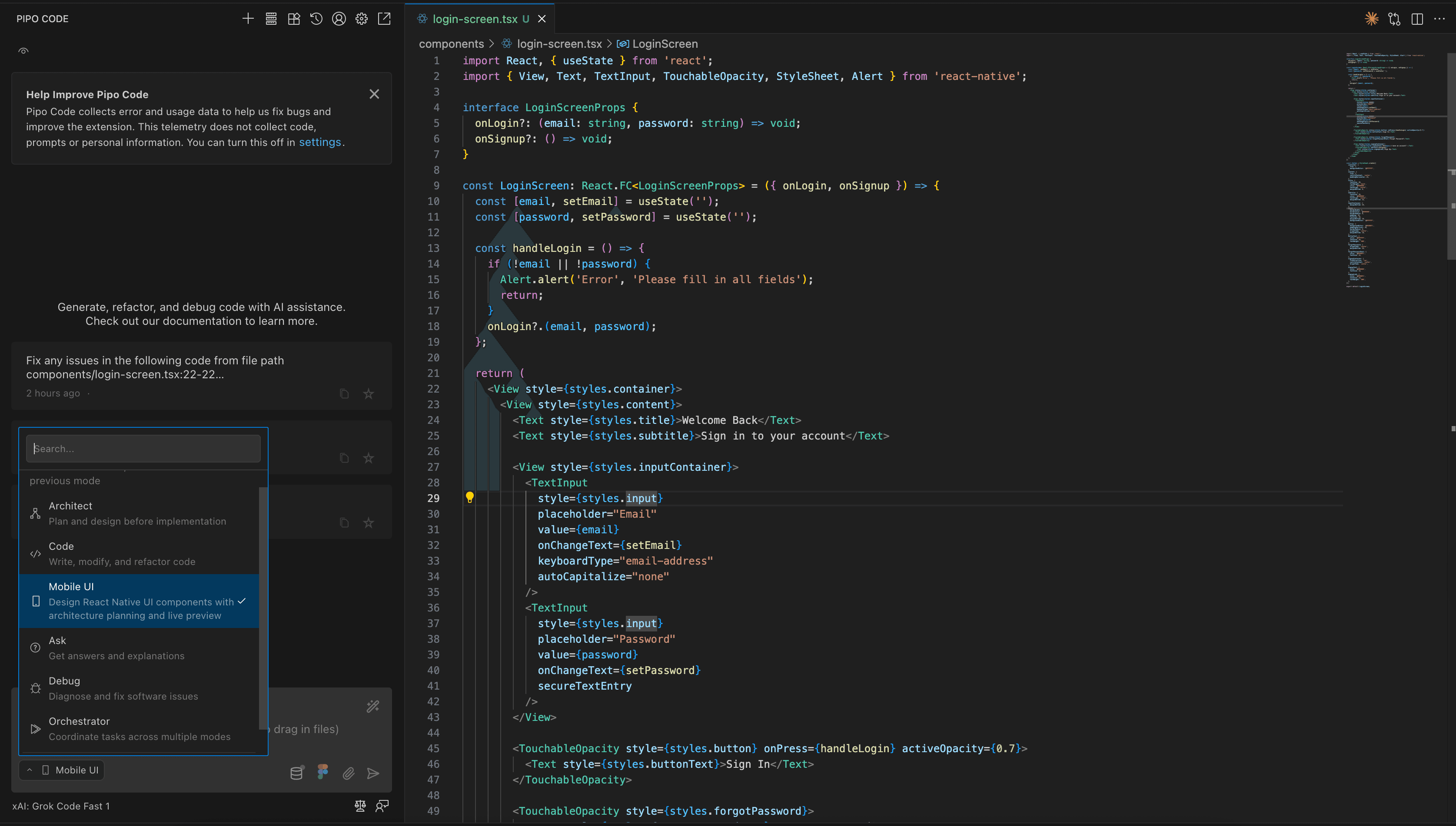 Agent Mode Selection Interface